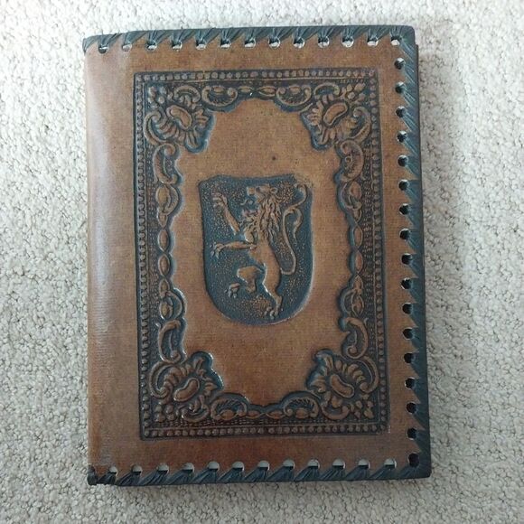 Rare 1930s Italian Leather Portfolio Book Cover Embossed Lion Emblem 8” - Picture 1 of 15